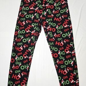 Cute Ho Ho Ho Christmas Leggings • Black Holiday Stretch Pants Women’s 3X
